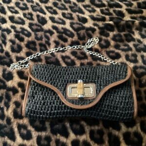 Elegant Black Woven Clutch with Chain Strap